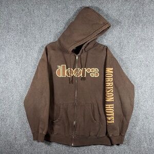 Vintage The Doors Morrison Hotel Brown Zip Up Pullover Hoodie Mens Medium #1764